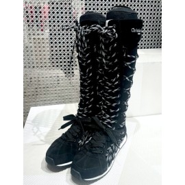 Get Dior Knee-High Sneaker - Black Suede Calfskin and Two-Tone Laces