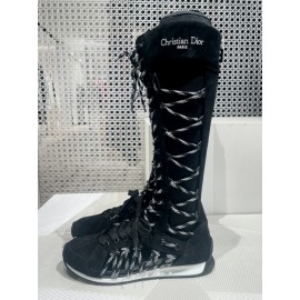Get Dior Knee-High Sneaker - Black Suede Calfskin and Two-Tone Laces