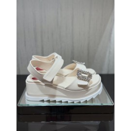 Slidy Viv' Wedge Sandals in leather - Colour Off White