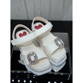 Slidy Viv' Wedge Sandals in leather - Colour Off White