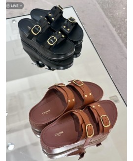 Celine Polly Wedge Mule In Calfskin