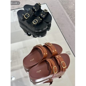 Celine Polly Wedge Mule In Calfskin