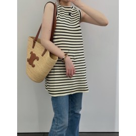 Celine Triomphe Mariniere Mini Dress In Wool