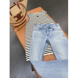 Celine Triomphe Mariniere Mini Dress In Wool