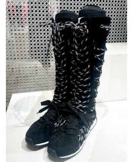 Get Dior Knee-High Sneaker - Black Suede Calfskin and Two-Tone Laces