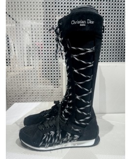 Get Dior Knee-High Sneaker - Black Suede Calfskin and Two-Tone Laces