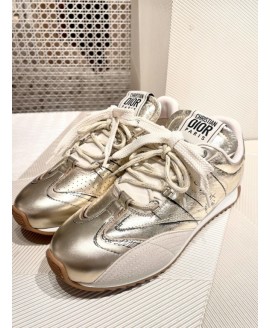 D-Sketch Sneaker - Gold-Tone Crinkled Lambskin and Laminated Calfskin