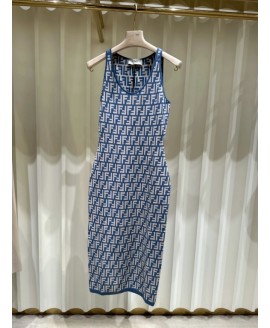 Fendi Dress Blue FF Cotton Dress