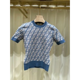 Fendi Jumper Blue FF Cotton Jumper