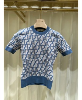 Fendi Jumper Blue FF Cotton Jumper