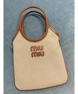 IVY Canvas And Leather Bag - Color : Beige/Brandy