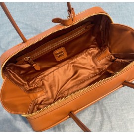 Beau Leather Top-Handle Bag - Color : Cognac