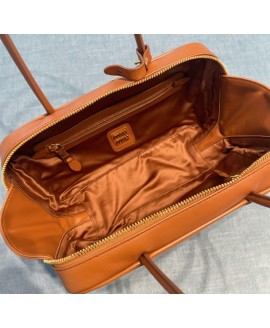 Beau Leather Top-Handle Bag - Color : Cognac