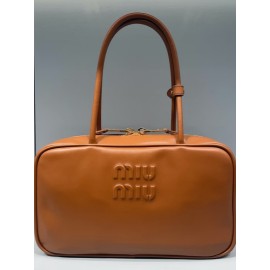 Beau Leather Top-Handle Bag - Color : Cognac