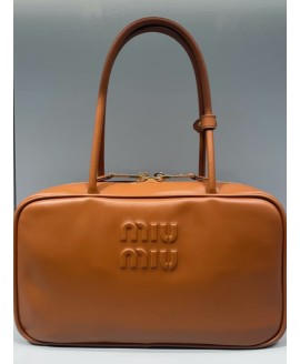 Beau Leather Top-Handle Bag - Color : Cognac