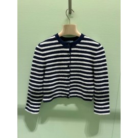 Cotton Bouclé Cardigan - Color Navy Blue/Natural