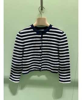Cotton Bouclé Cardigan - Color Navy Blue/Natural