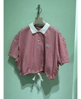 Striped Jersey Polo Shirt - Color Red