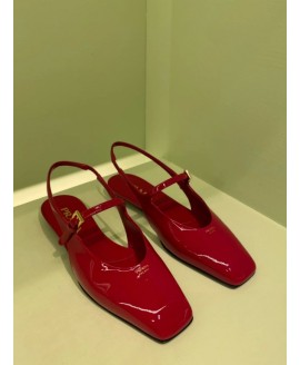 Patent Leather Slingback Ballerinas - Color : Cherry Red