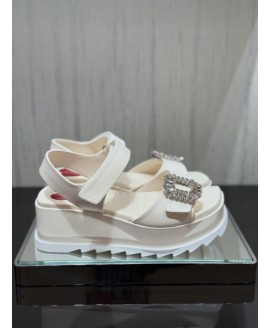 Slidy Viv' Wedge Sandals in leather - Colour Off White