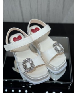 Slidy Viv' Wedge Sandals in leather - Colour Off White